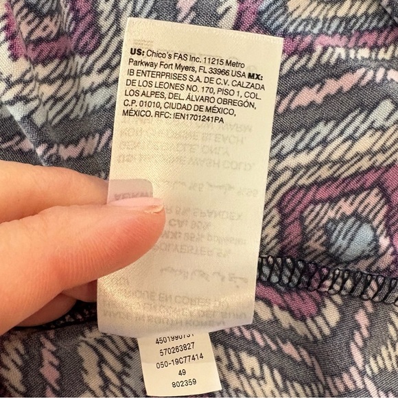 Chico's Asymmetrical Short Sleeve Stretchy Midi Dress Sz 3 Geometric Keyhole - Picture 15 of 15